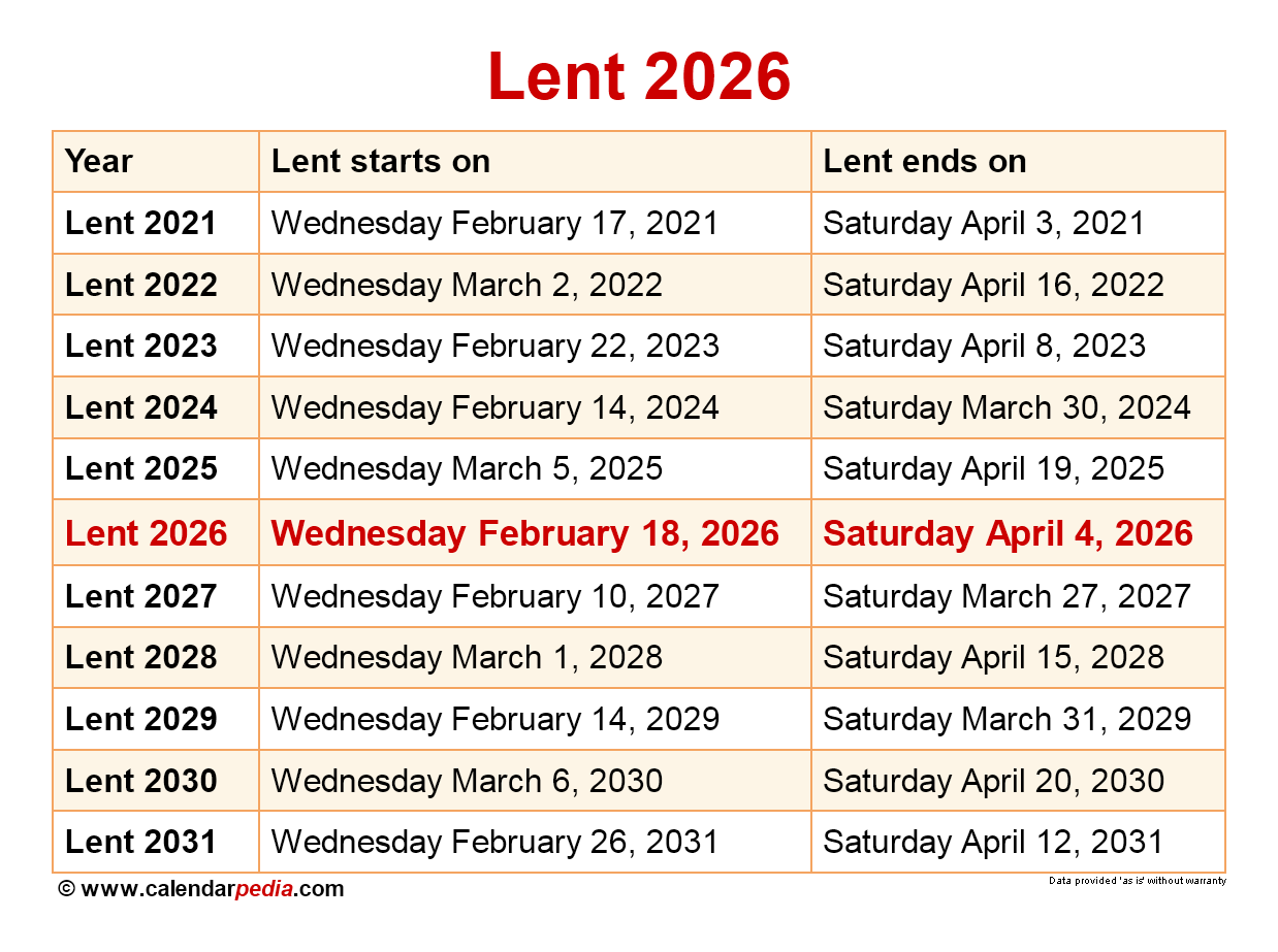 2026 Lenten Calendar Printable