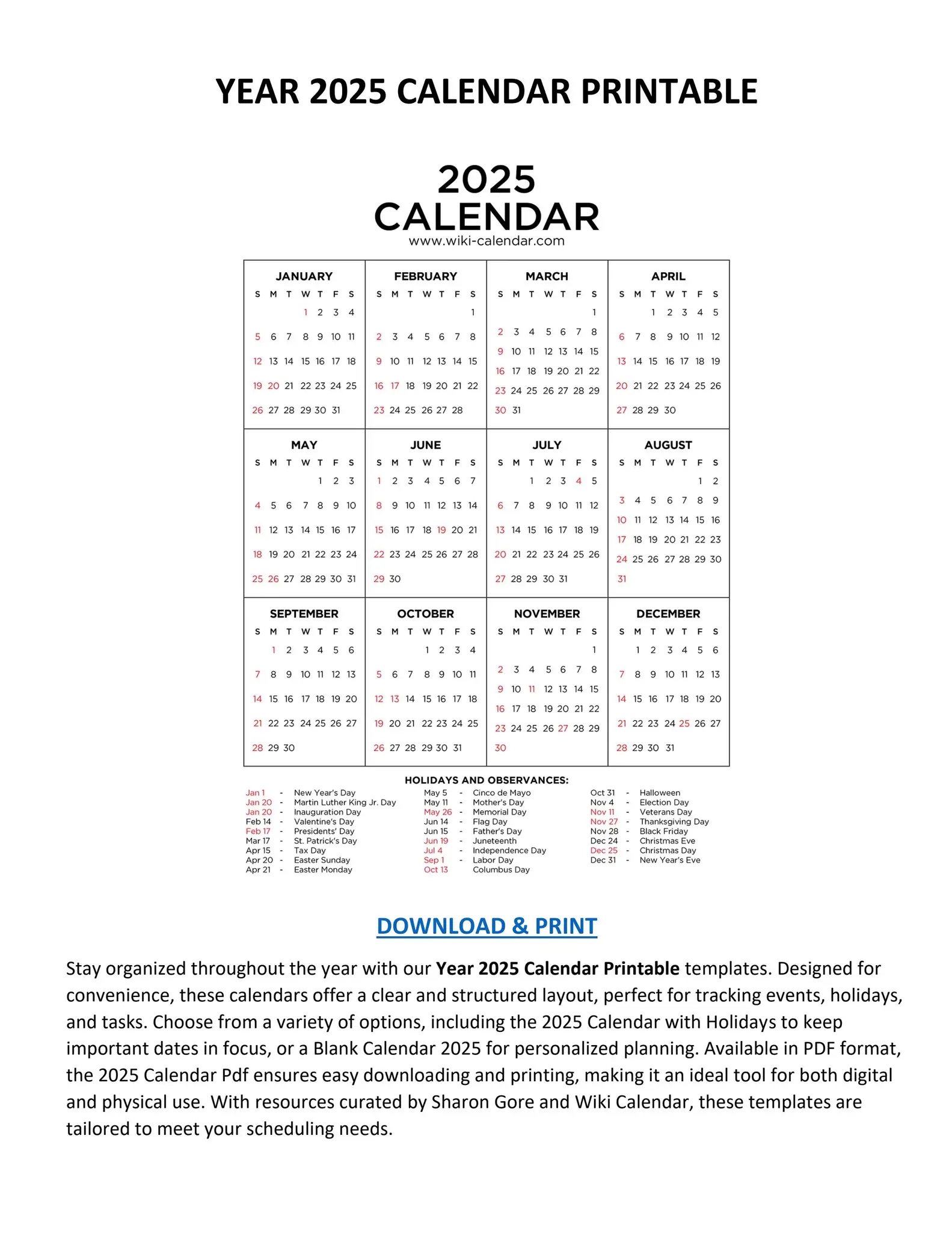 Year 2025 Calendar Printable Wiki Calendar By Wiki Calendar Issuu