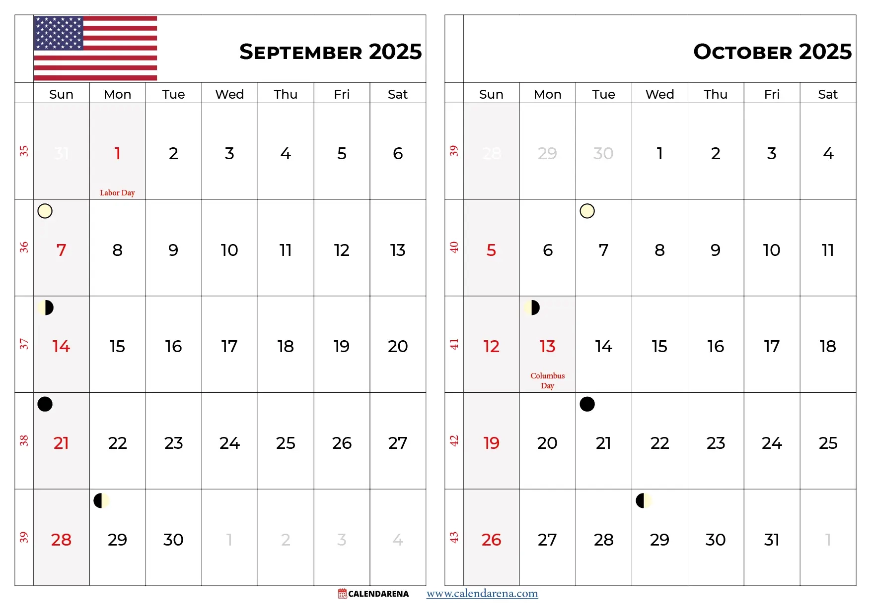September To October 2025 Calendar