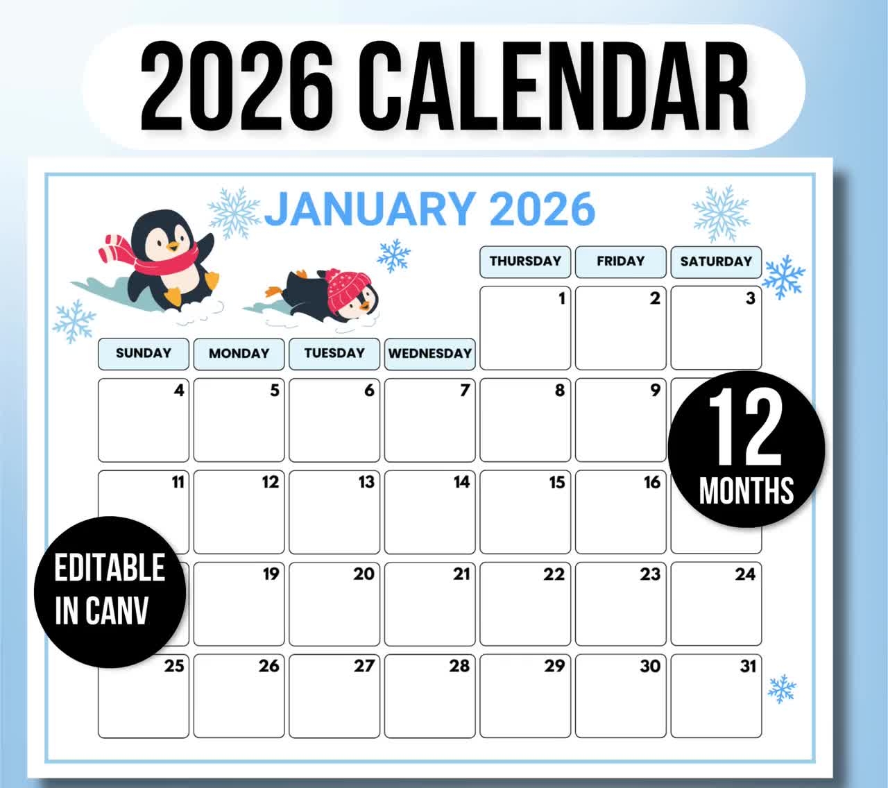 2026 Kids Calendar January