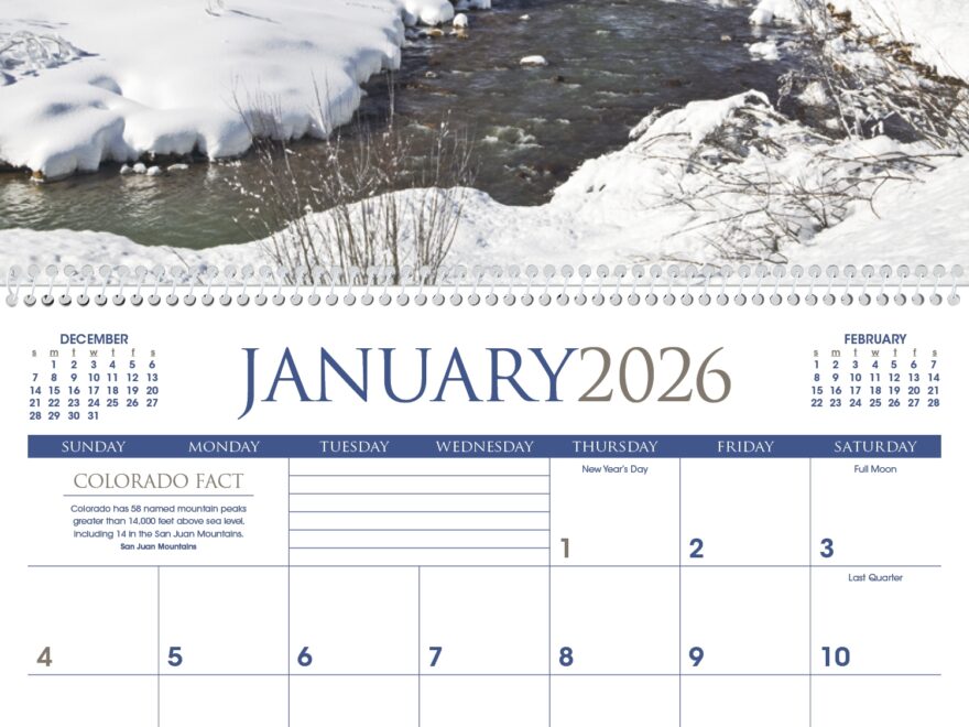 2026 Colorado Calendar 11 X 19 Imprinted Spiral Bound Drop Ad Imprint Calendars