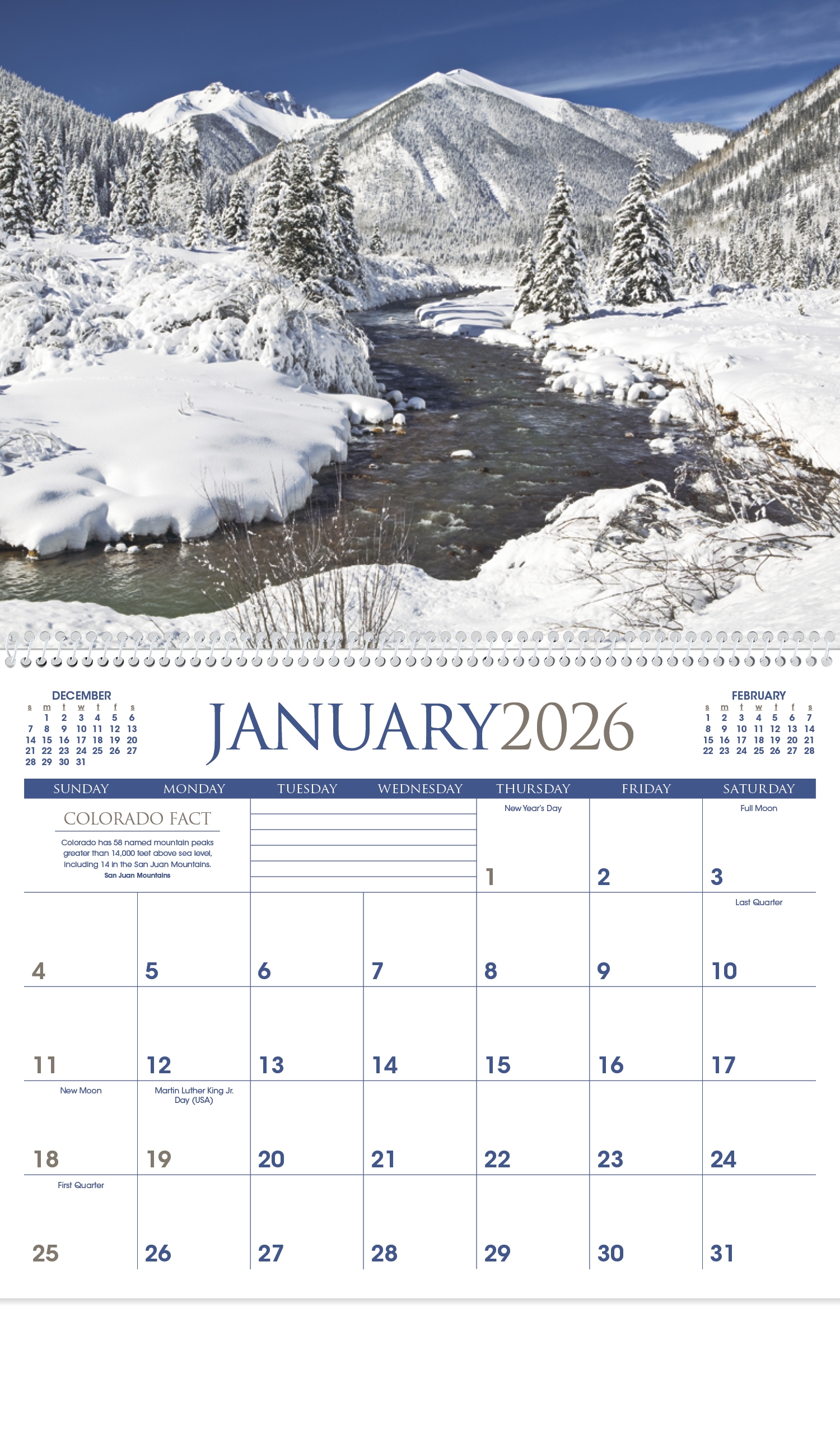 2026 Colorado Calendar 11 X 19 Imprinted Spiral Bound Drop Ad Imprint Calendars
