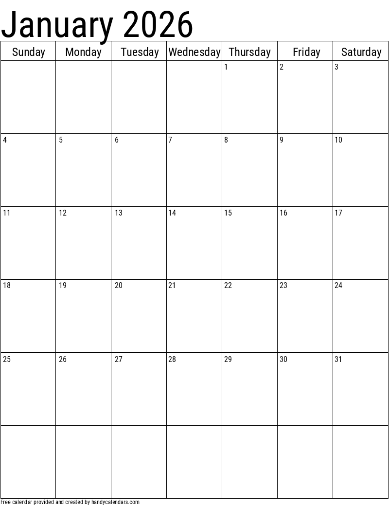 2026 January Calendars Handy Calendars