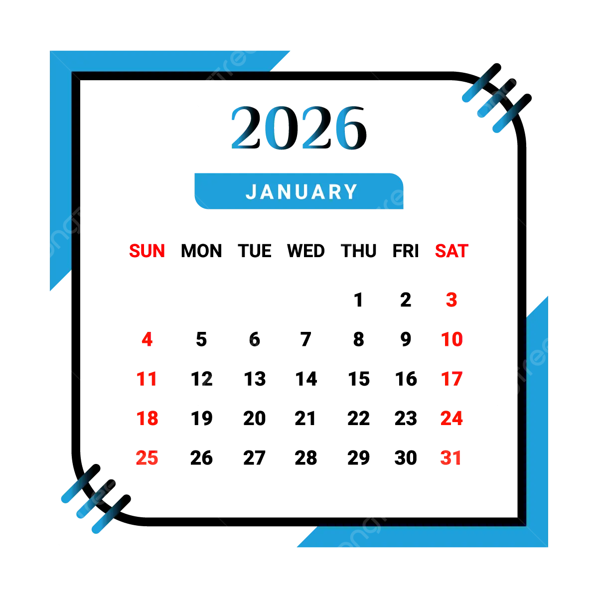 January 2026 Calendar Clipart