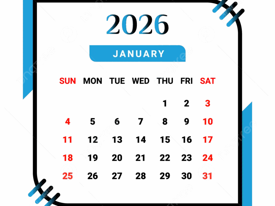 2026 January Month Calendar With Black And Skyblue Vector Monthly Calendar Calendar January 2026 PNG And Vector With Transparent Background For Free Download