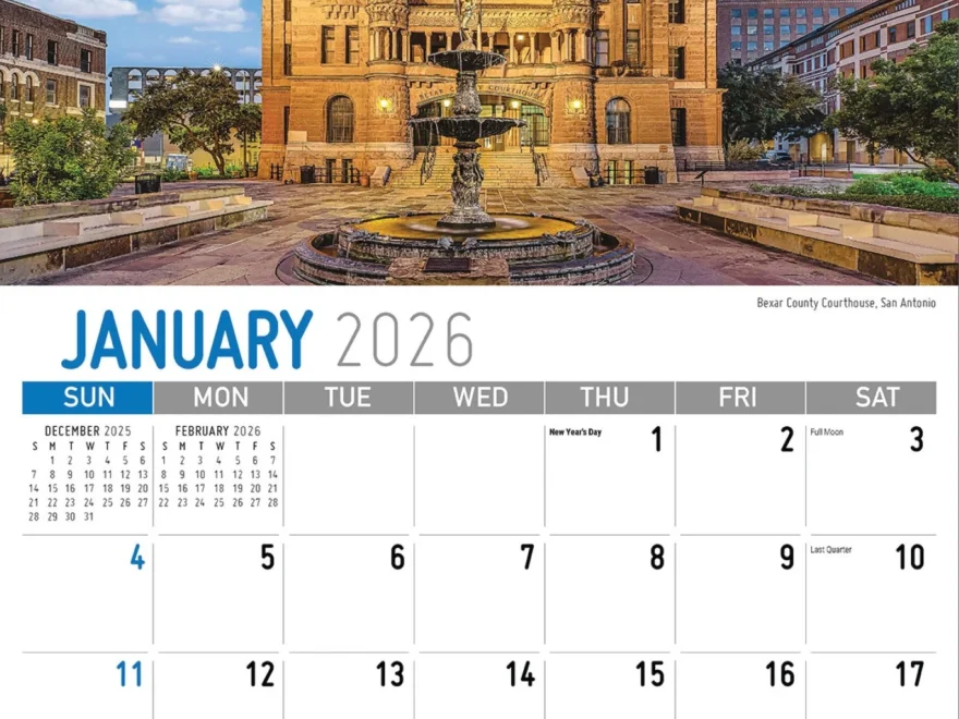 2026 Scenes Of Texas Calendar Low As 65 cent Promotional Wall Calendar Promo Calendars Direct