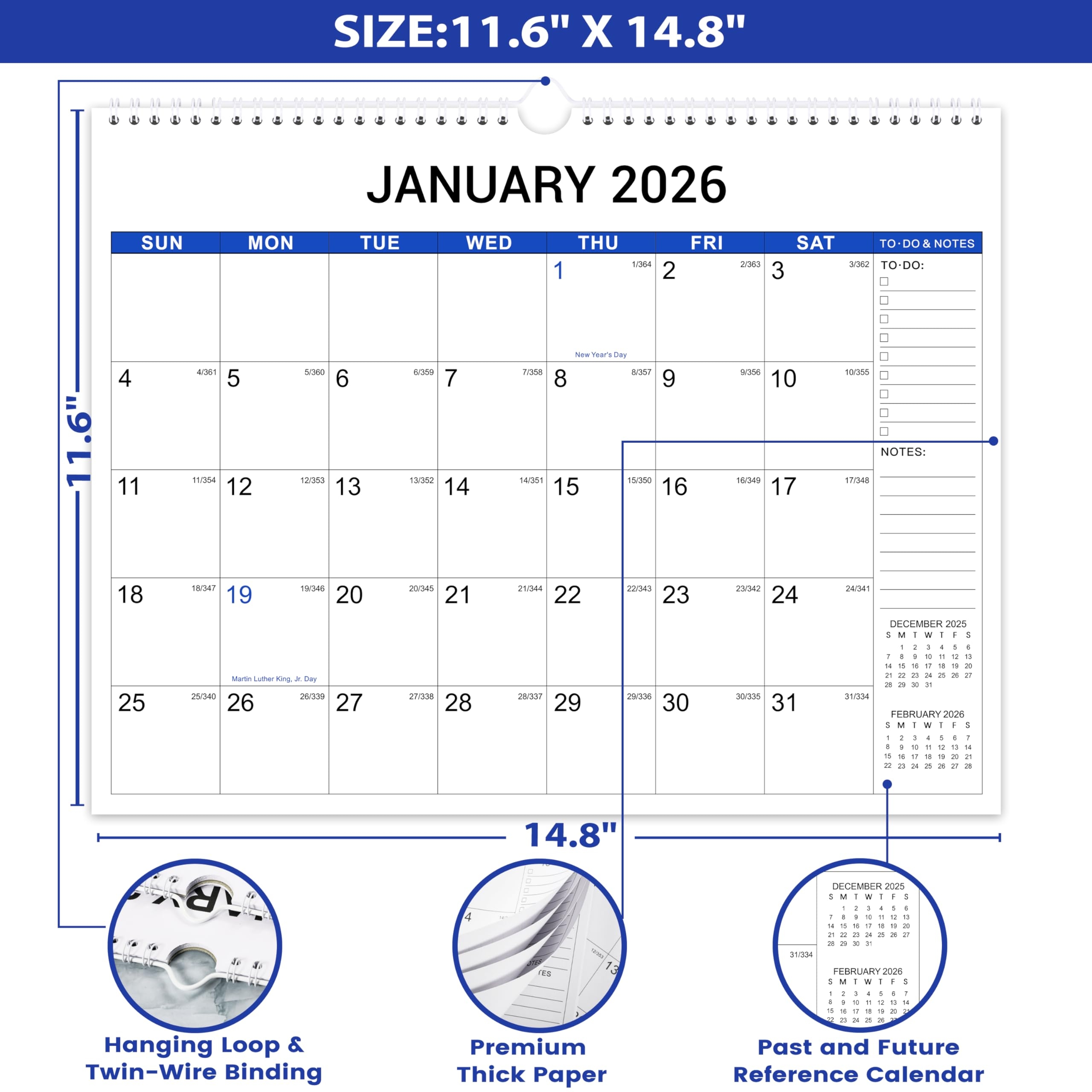 2026 Wall Calendar 12 Months Wall Calendar January 2026 December 2026 15 X 11 5 Large Writing Blocks Suitable For Hanging On The Wall Amazon in Office Products