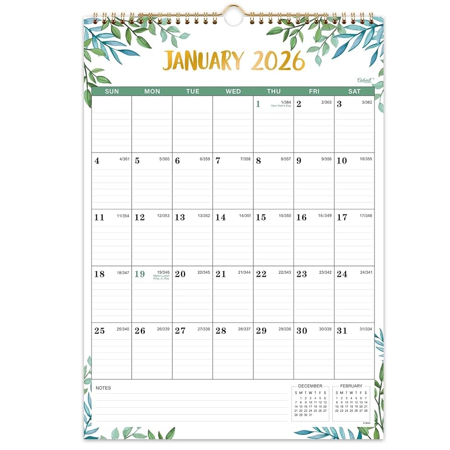 Amazon 2026 Calendar 2026 Wall Calendar Vertical January 2026 December 2026 12 X 17 Large Calendar 2026 With Julian Dates Twin Wire Binding Office Products
