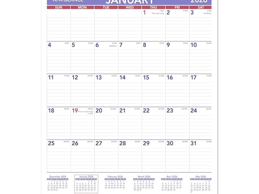 Amazon AT A GLANCE 2026 Wall Calendar 8 X 11 Small Ruled Blocks PM12826