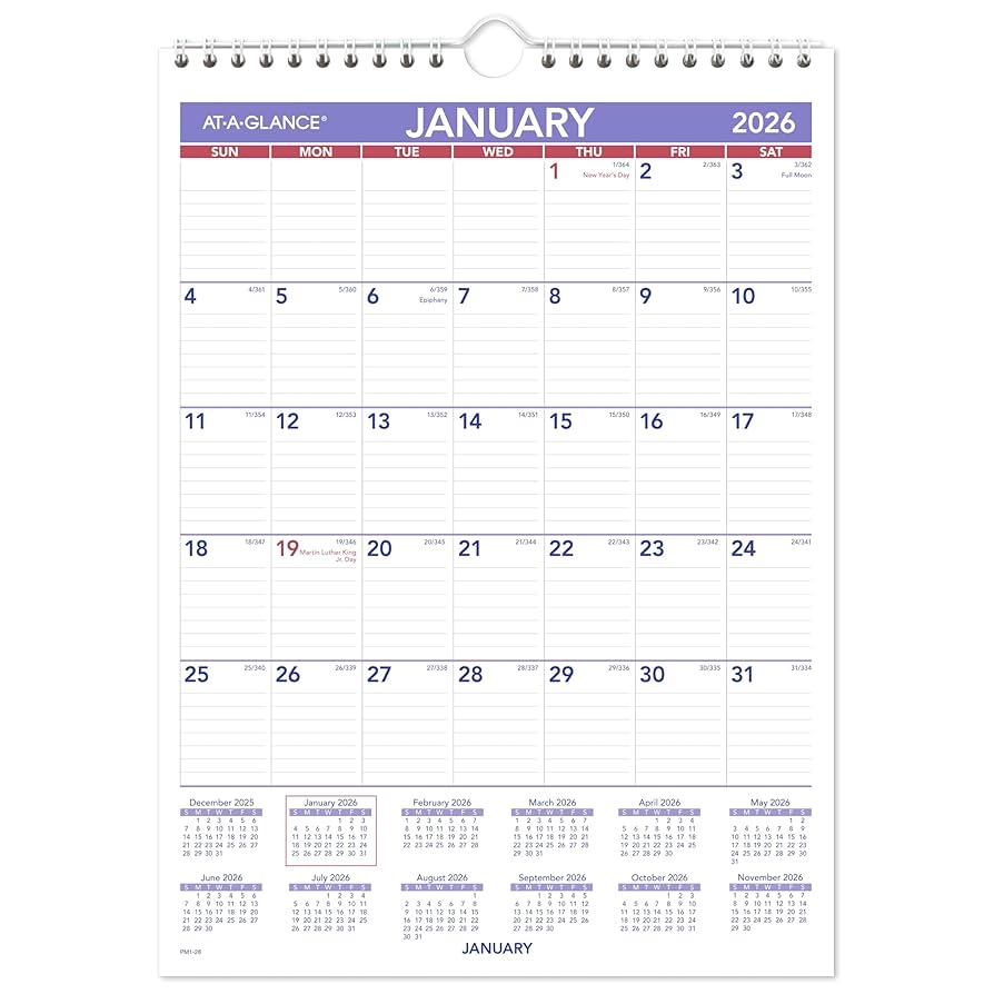 Amazon AT A GLANCE 2026 Wall Calendar 8 X 11 Small Ruled Blocks PM12826 