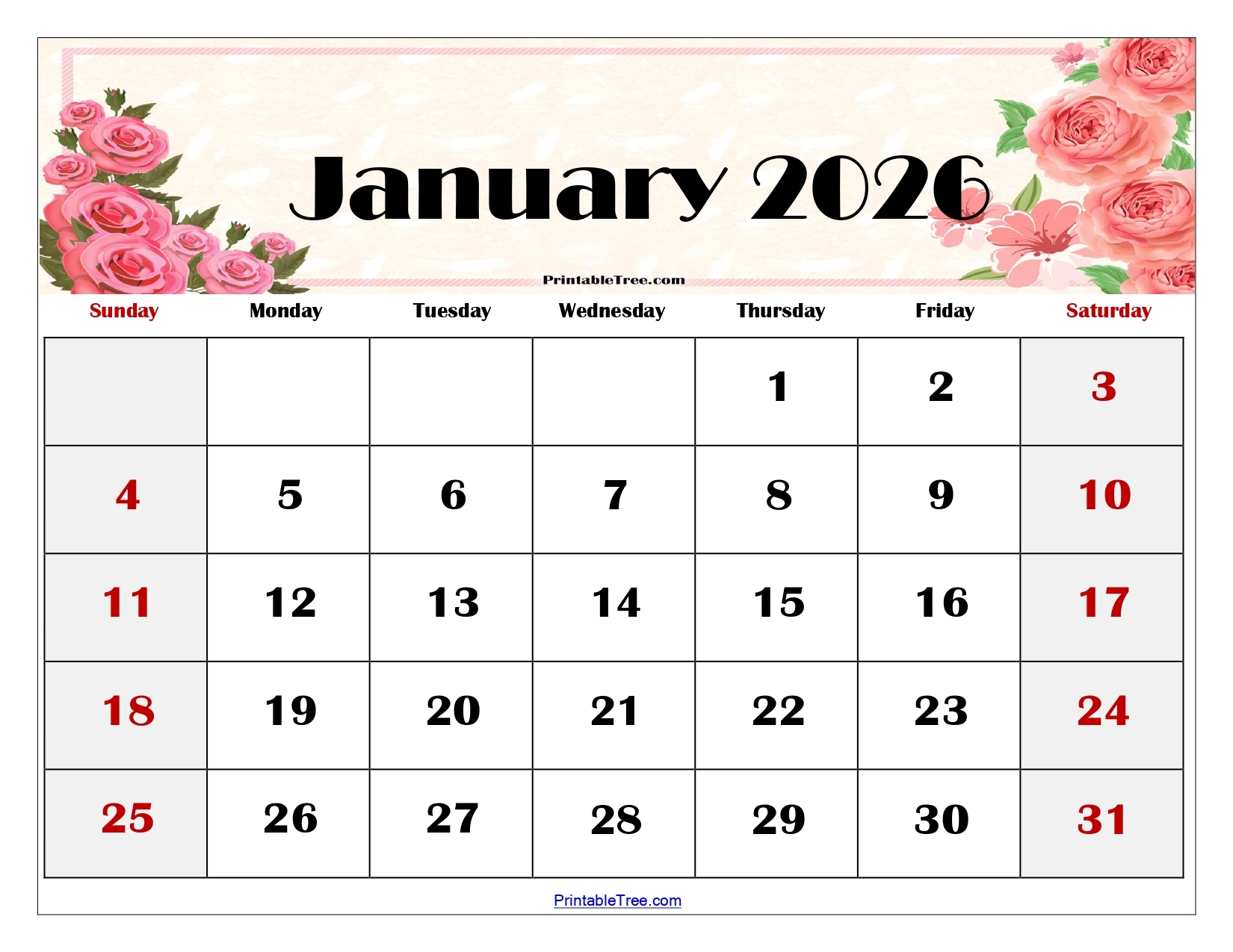 Download Free January 2026 Calendar Printable