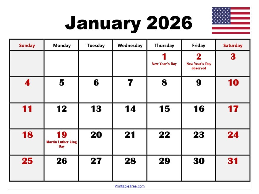 Blank January 2026 Calendar Printable PDF Templates