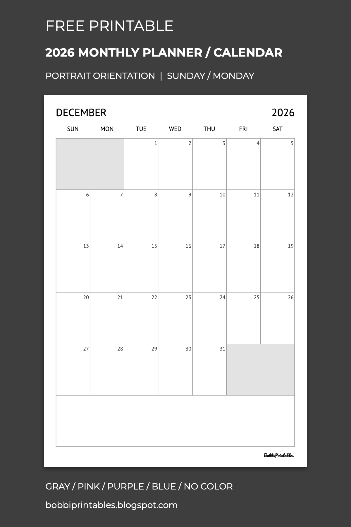 January 2026 Calendar Tumblr