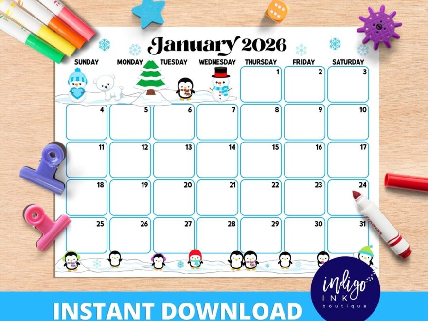 Buy January 2026 Calendar INSTANT DOWNLOAD Monthly Planner Digital Calendar Kid Monthly Calendar Printable Organization For Kids Online In India Etsy