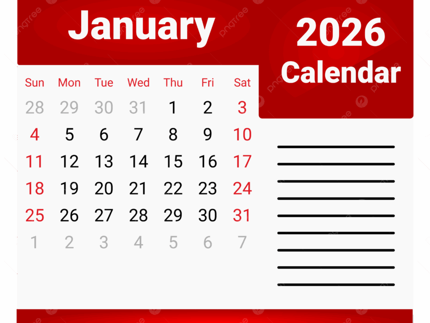 Calendar January 2026 Vector January 2026 Calendar January 2026 Calendar Monthly January 2026 PNG And Vector With Transparent Background For Free Download