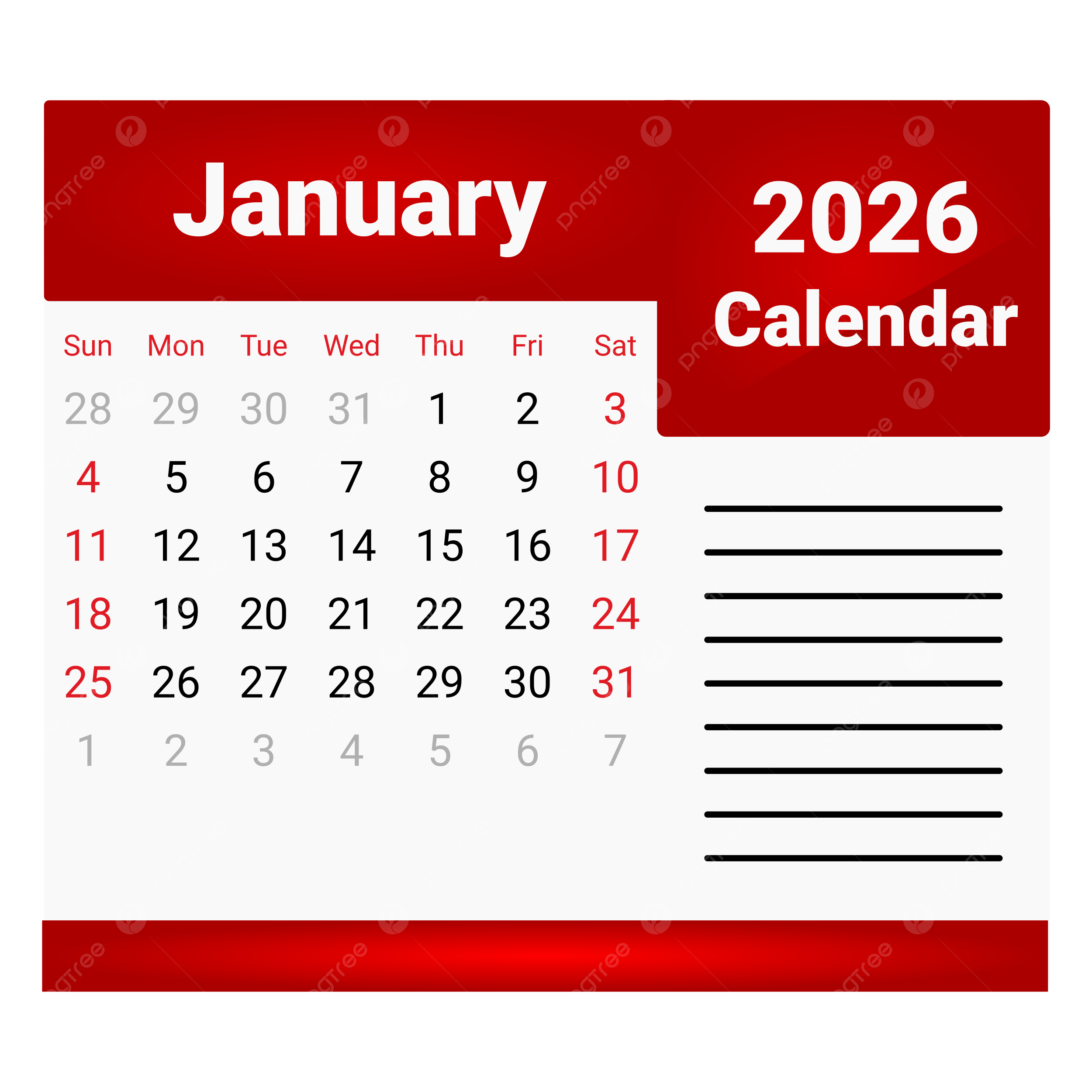 Calendar January 2026 Vector January 2026 Calendar January 2026 Calendar Monthly January 2026 PNG And Vector With Transparent Background For Free Download