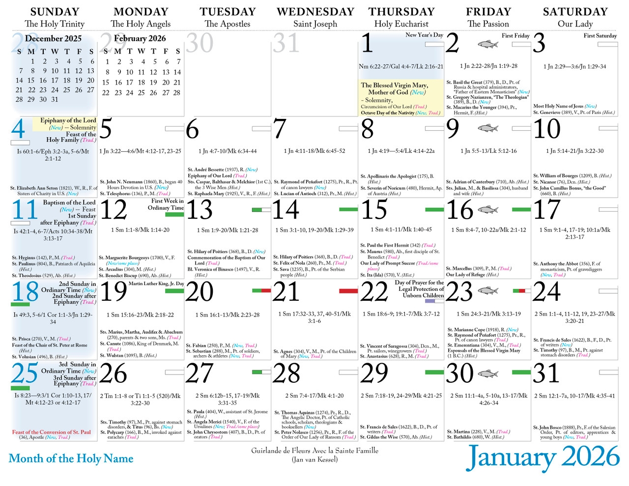 Catholic Liturgical Calendar 2026 Religious Garlands Catholic To The Max Online Catholic Store