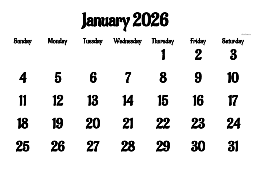Download Free January 2026 Calendars Available In PDF PNG And XLS Formats Www colomio