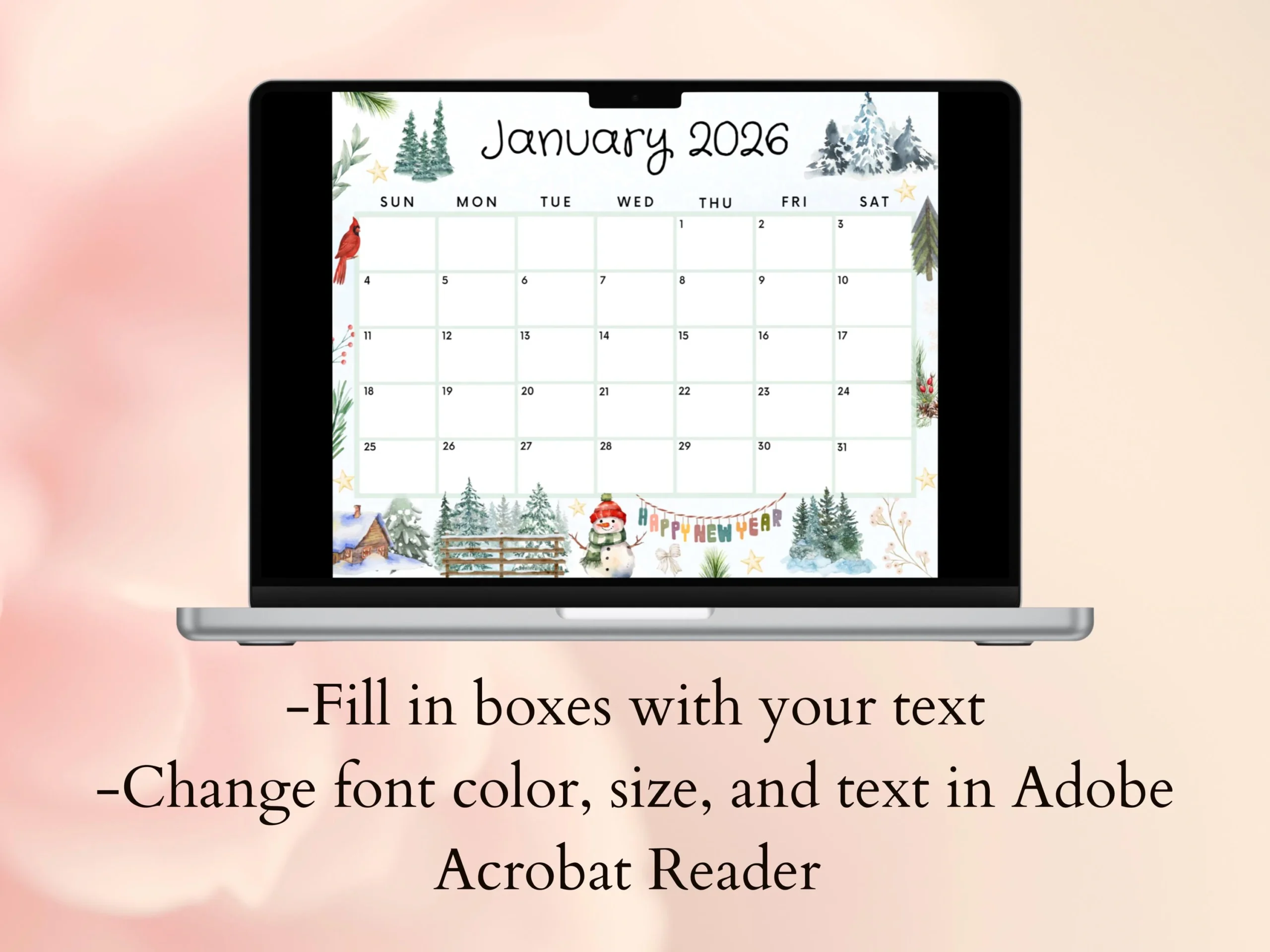 Editable January 2026 Calendar Printable Calendar W Cute Winter Happy New Year Homeschool Calendar January Planner Monthly Calendar Etsy Canada