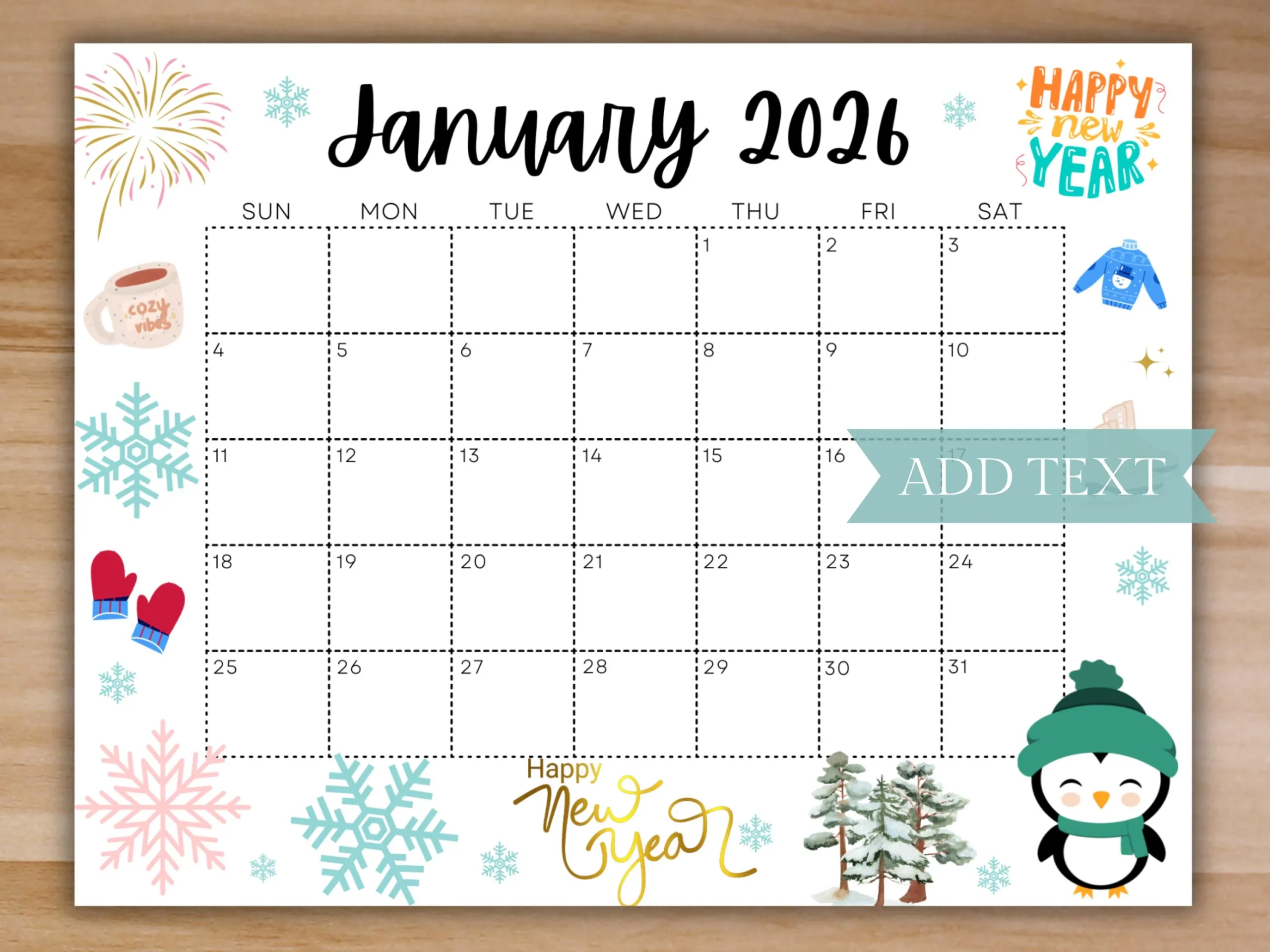 Printable January 2026 Calendar Preschool