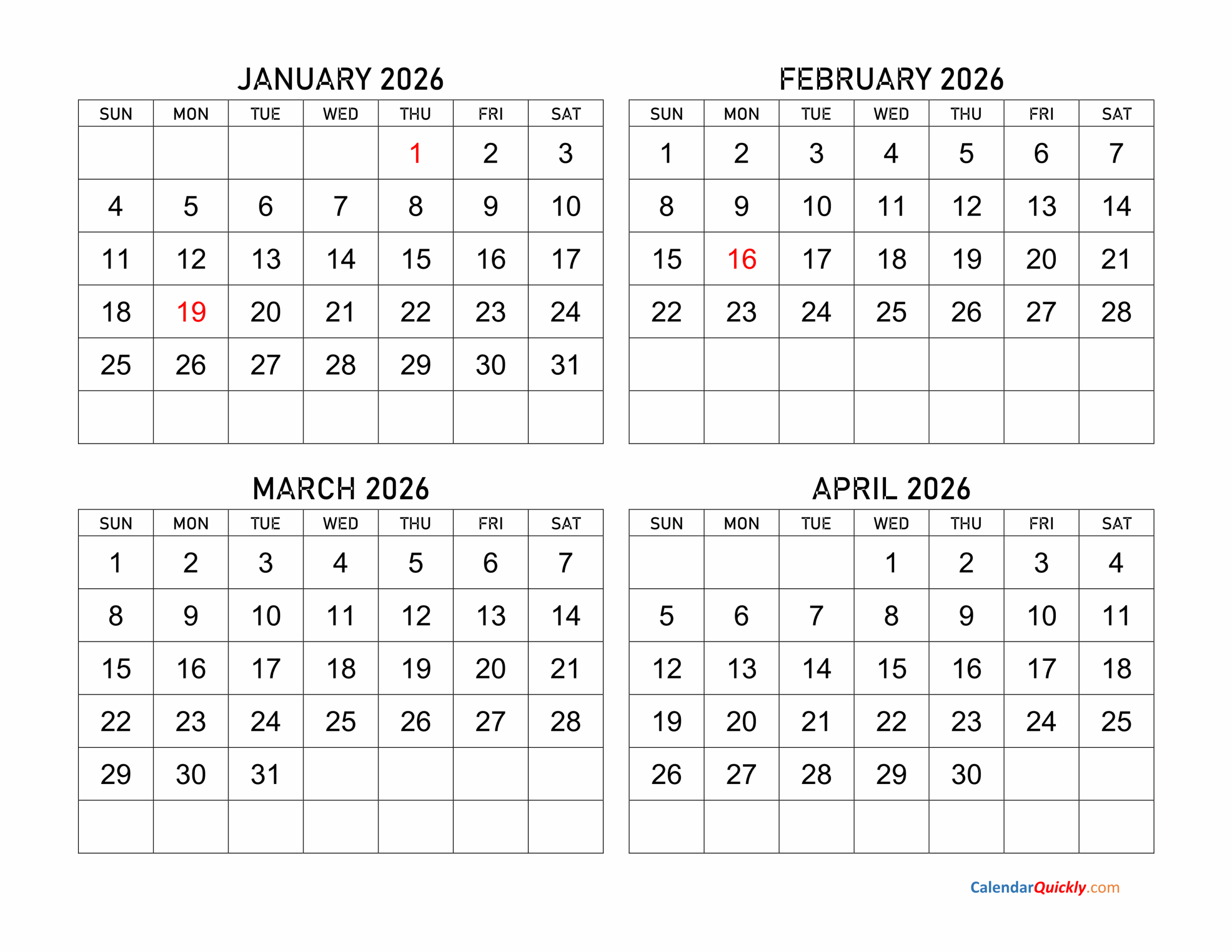 2026 Calendar January To May