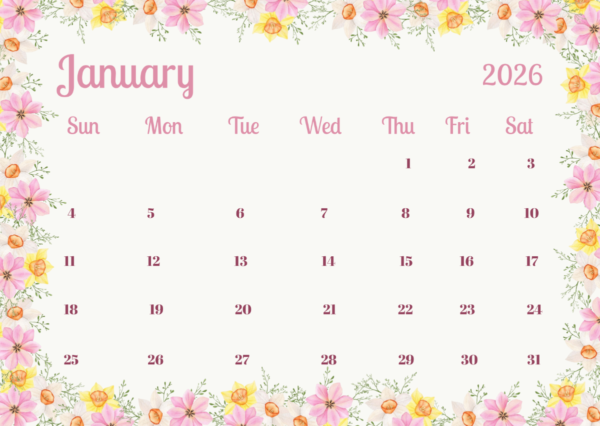 Free Printable January 2026 Floral Calendar