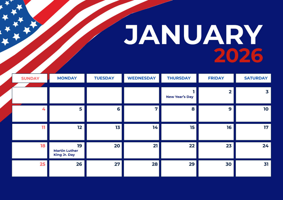 January 2026 United States Calendar