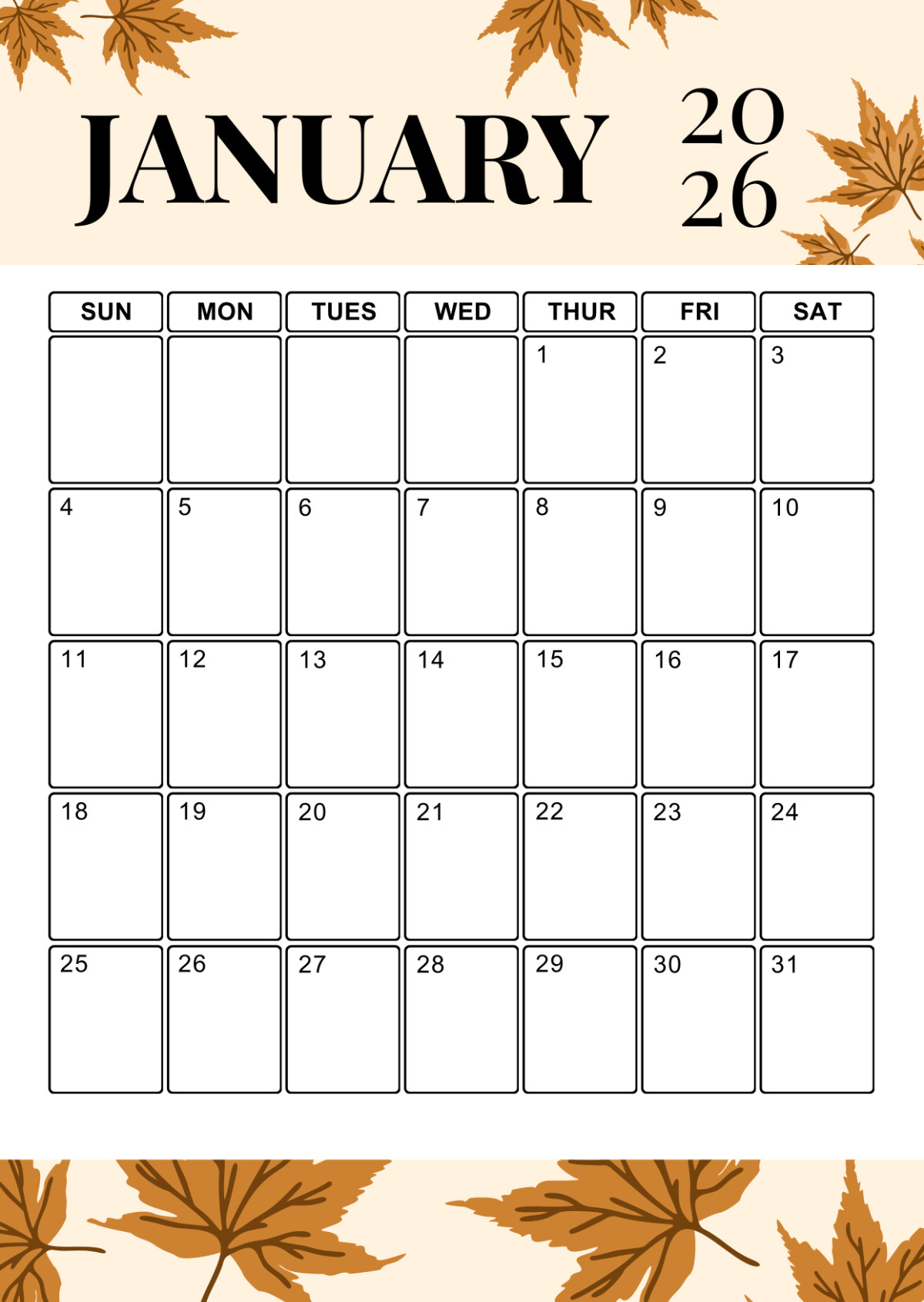 January 2026 Calendar Portrait