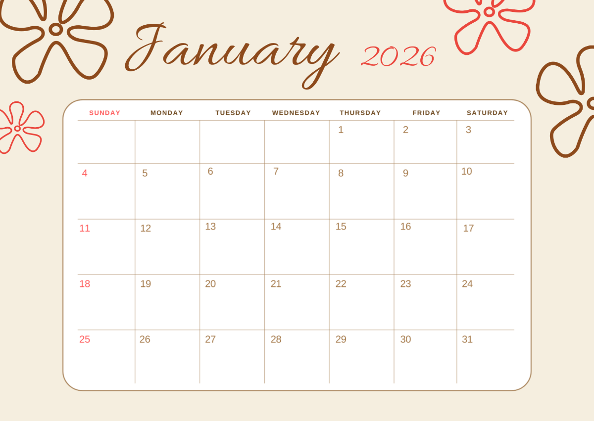 Print For Free January 2026 Calendar