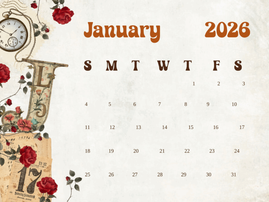 Free Vintage January 2026 Calendar Template To Edit Online