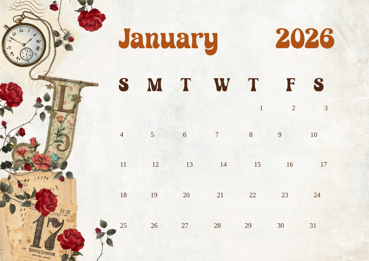 Free Vintage January 2026 Calendar Template To Edit Online