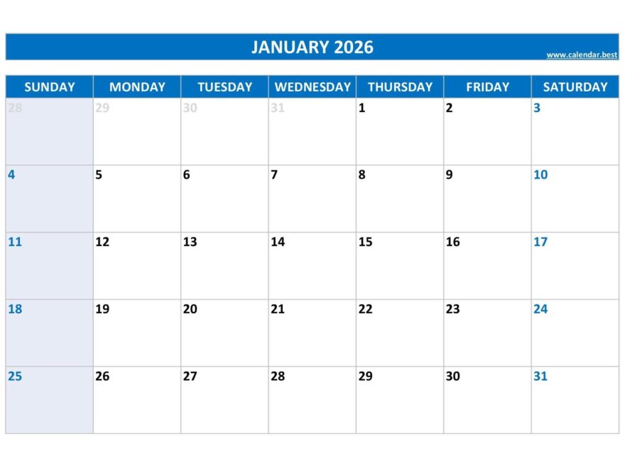 January 2026 Calendar Calendar best