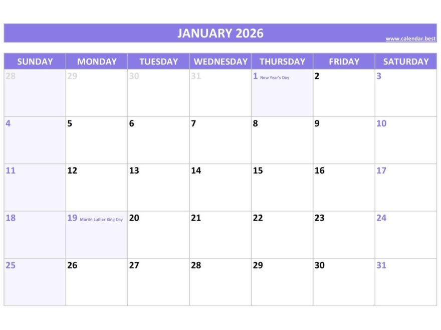 January 2026 Calendar Calendar best