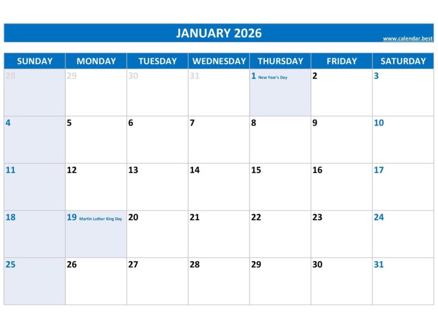 January 2026 Calendar Calendar best