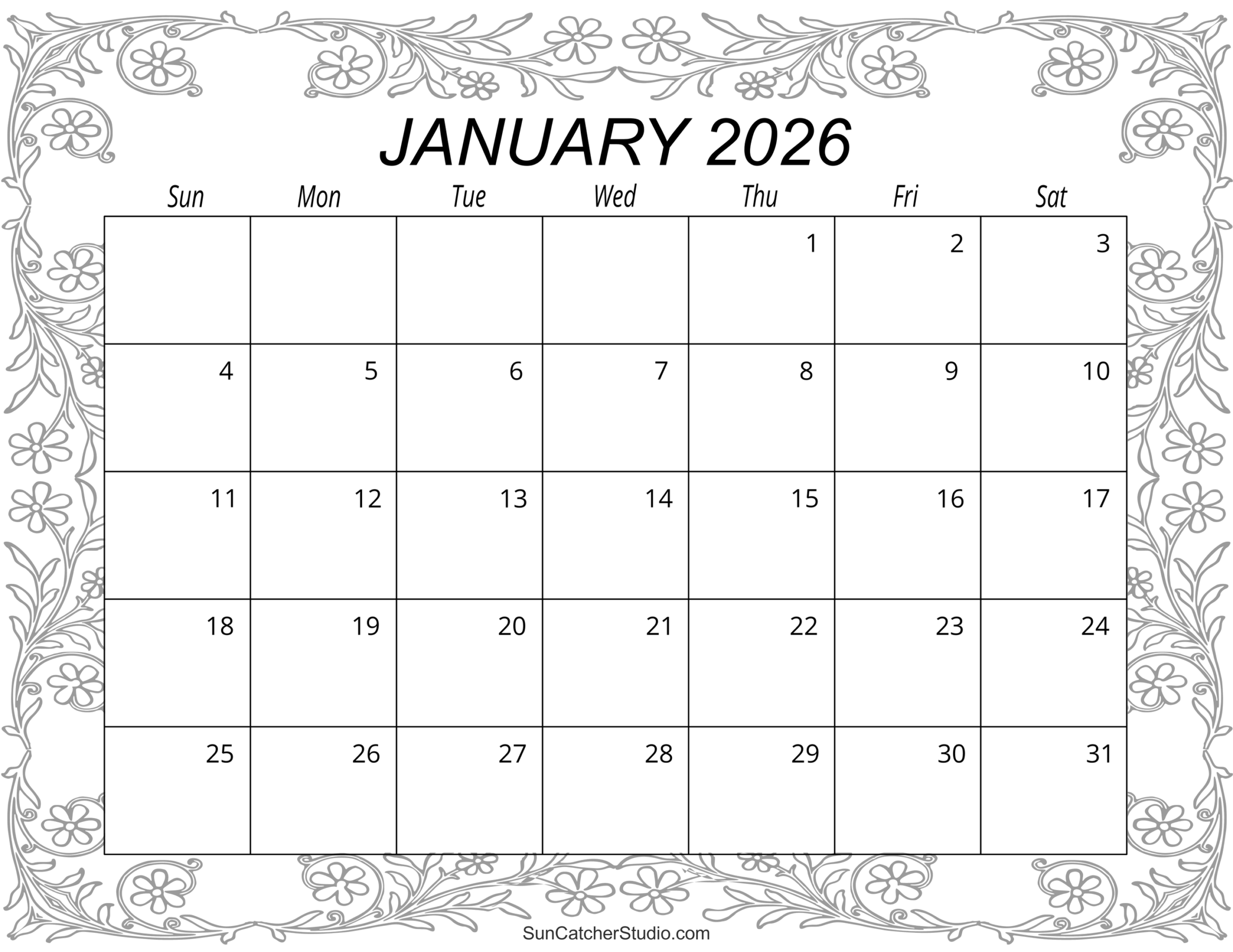 Blank 2026 January Calendar
