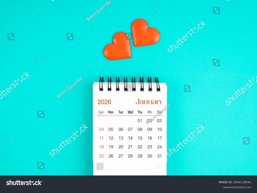 January 2026 Desk Calendar Red Heart Stock Photo 2644128541 Shutterstock