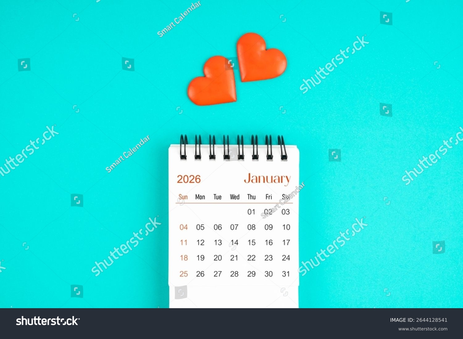 January 2026 Desk Calendar Red Heart Stock Photo 2644128541 Shutterstock
