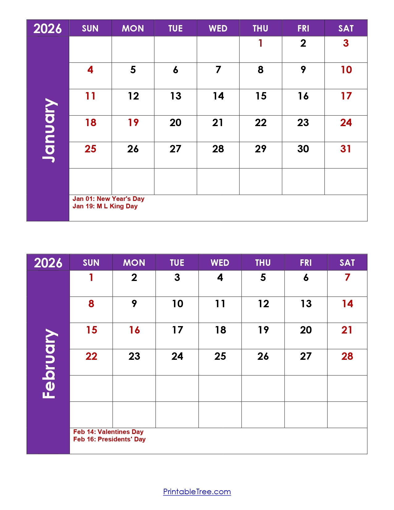 January & February 2026 Calendar