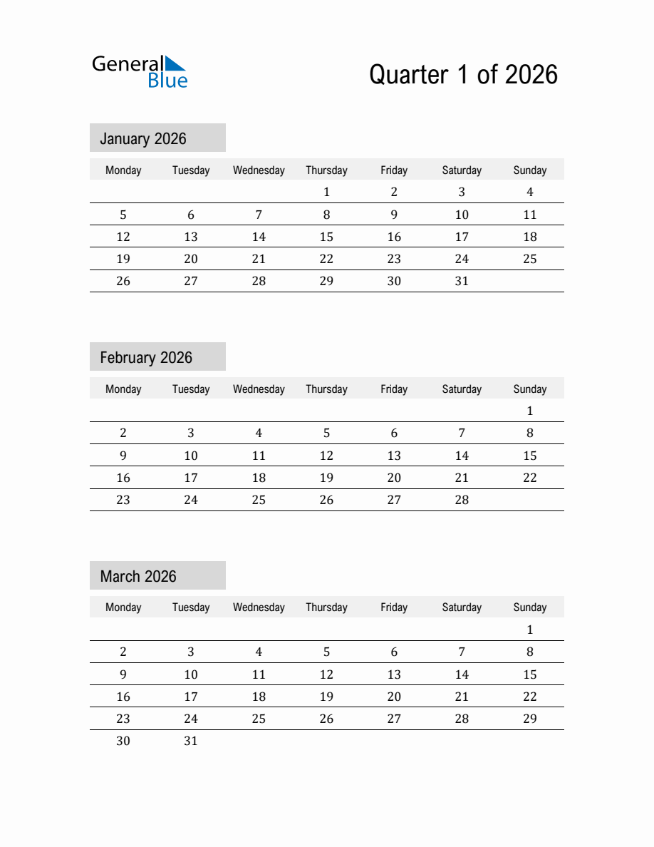 January February And March 2026 Calendar