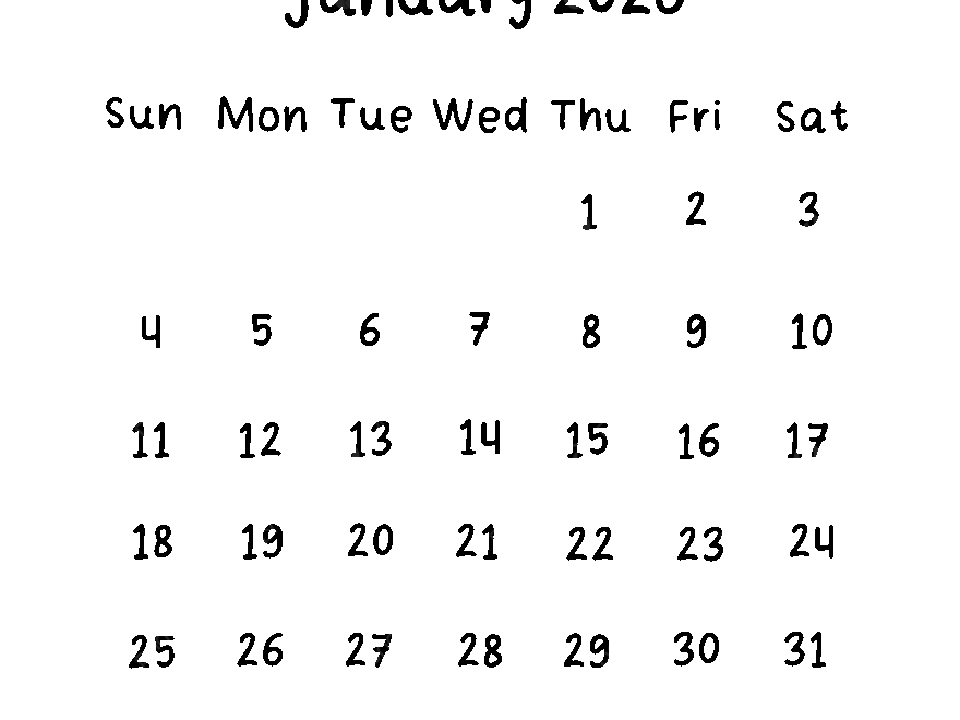 January Monthly Calendar 2026 In Black Color January Calendar 2026 PNG Transparent Clipart Image And PSD File For Free Download