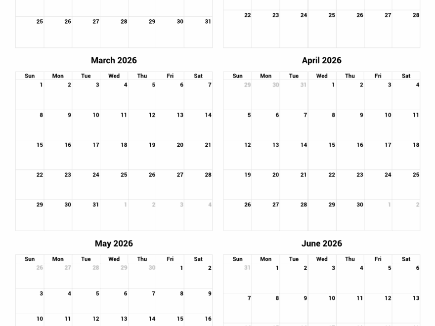 January To June 2026 Printable Calendar Custom Calendar Maker