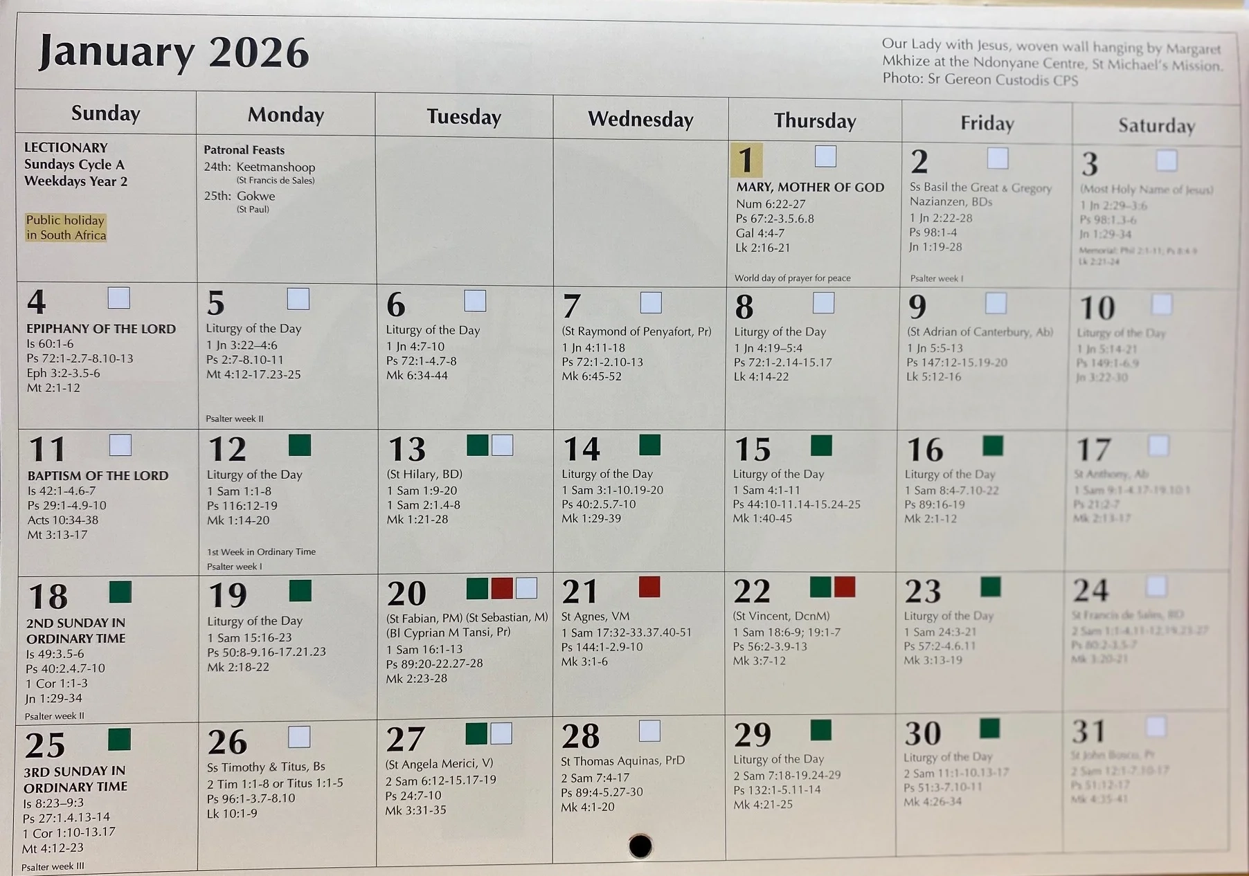 January 23 2026 Catholic Calendar