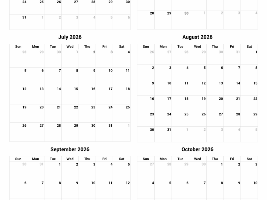 May To October 2026 Printable Calendar Custom Calendar Maker