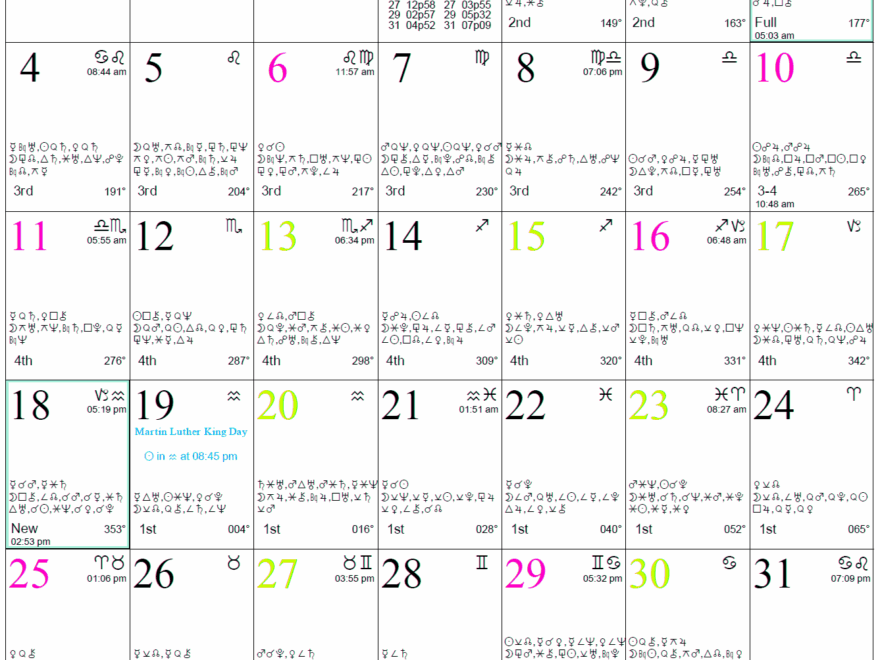 Monthly Astro Calendars Cafe Astrology