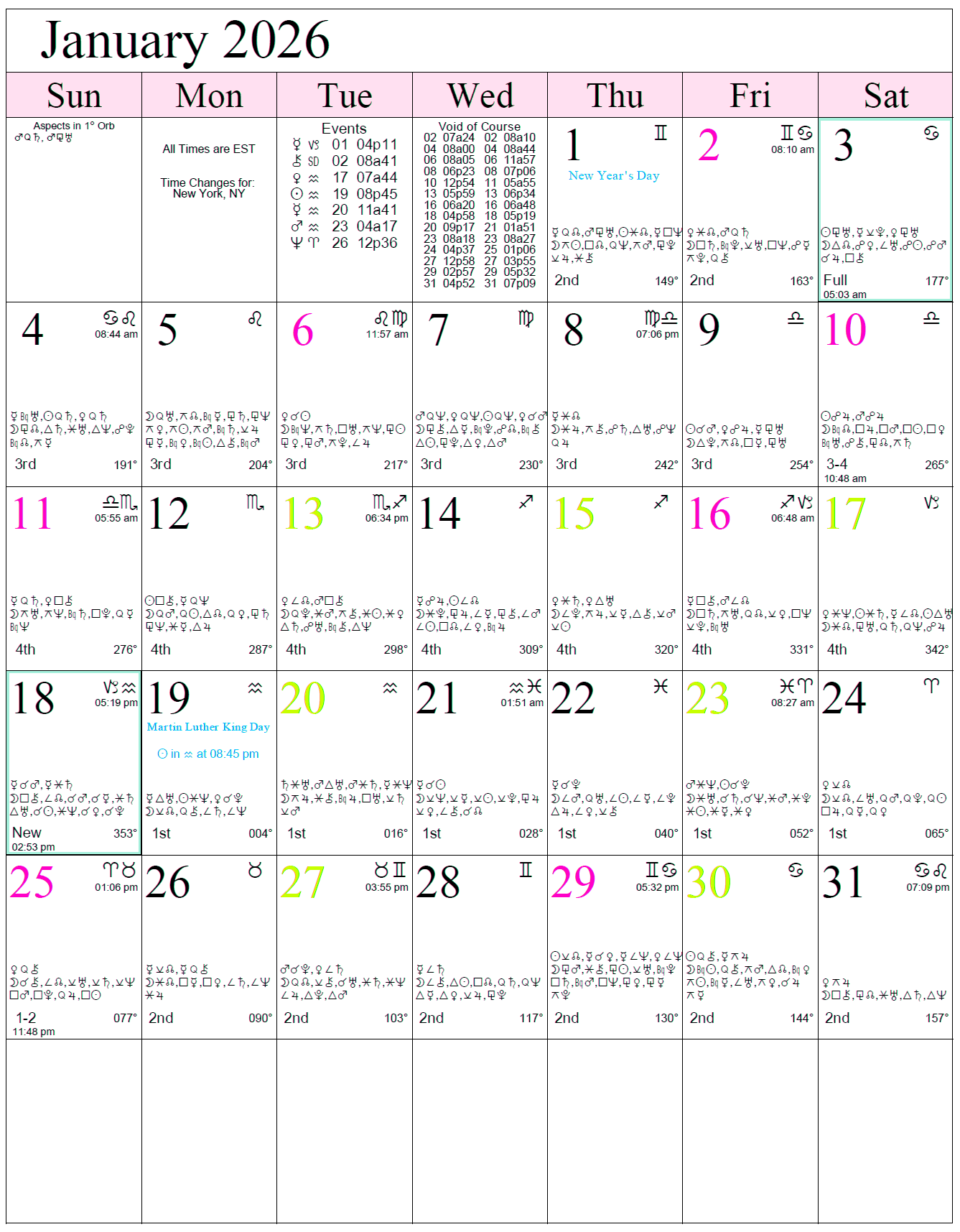 Monthly Astro Calendars Cafe Astrology 