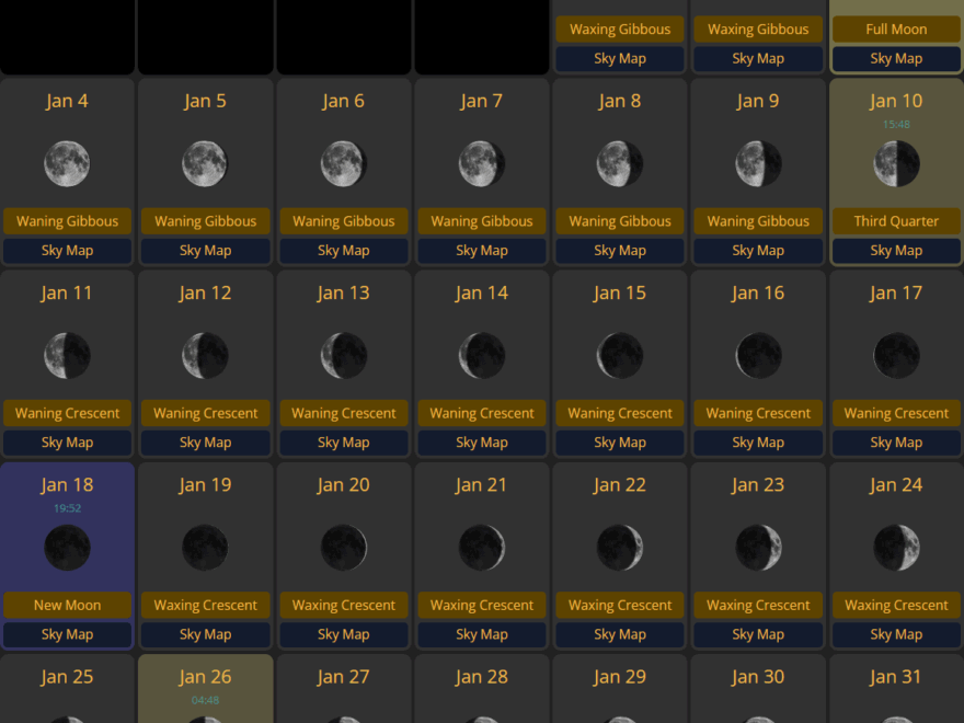 Moon Calendar January 2026 TheSkyLive