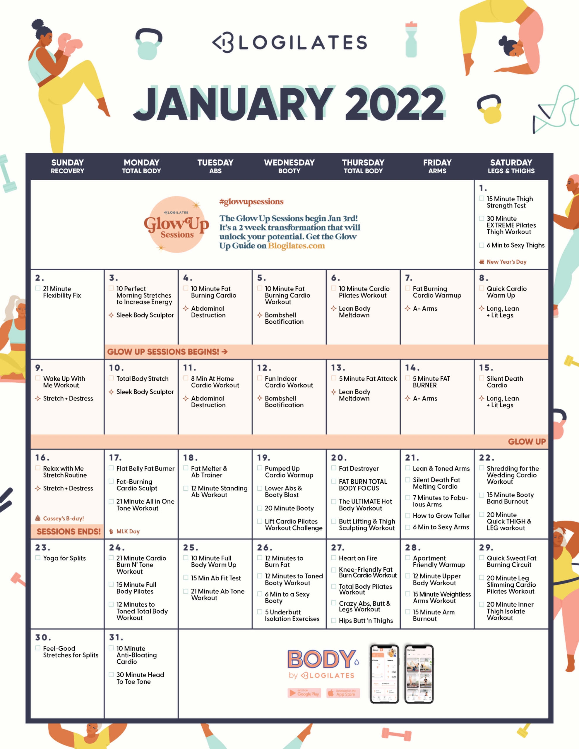 Blogilates 2026 January Workout Calendar