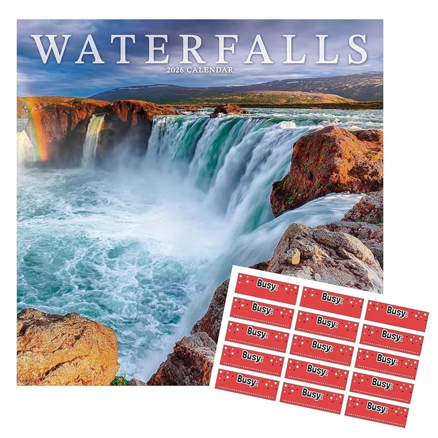 Waterfalls Calendar 2026 16 Months With FREE Organisational Stickers Amazon co uk Stationery Office Supplies