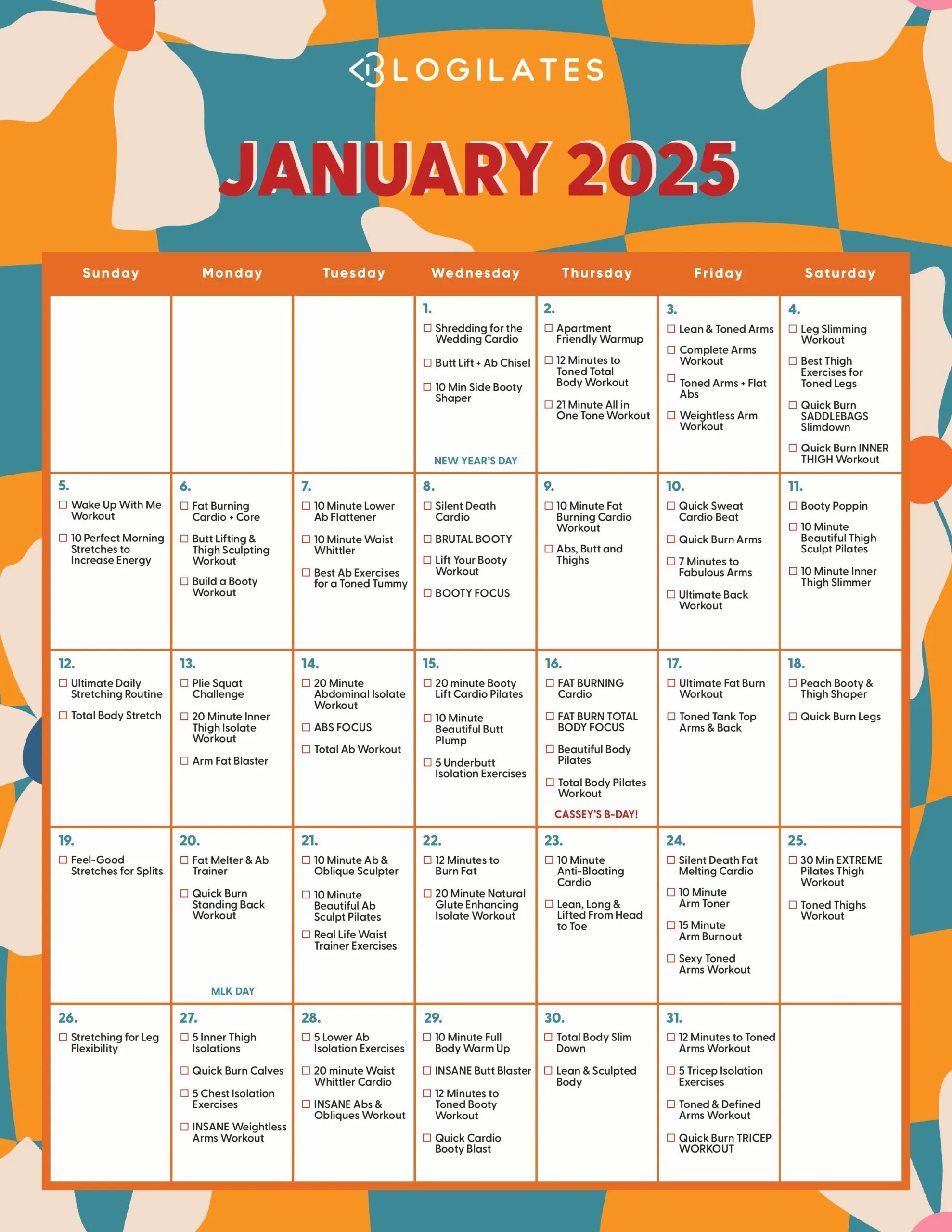 Your Blogilates January 2025 Workout Calendar Blogilates